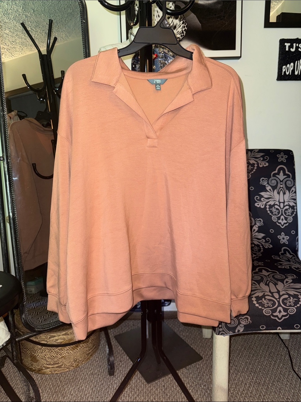 Terra & Sky Peach Collared Pullover Sweatshirt